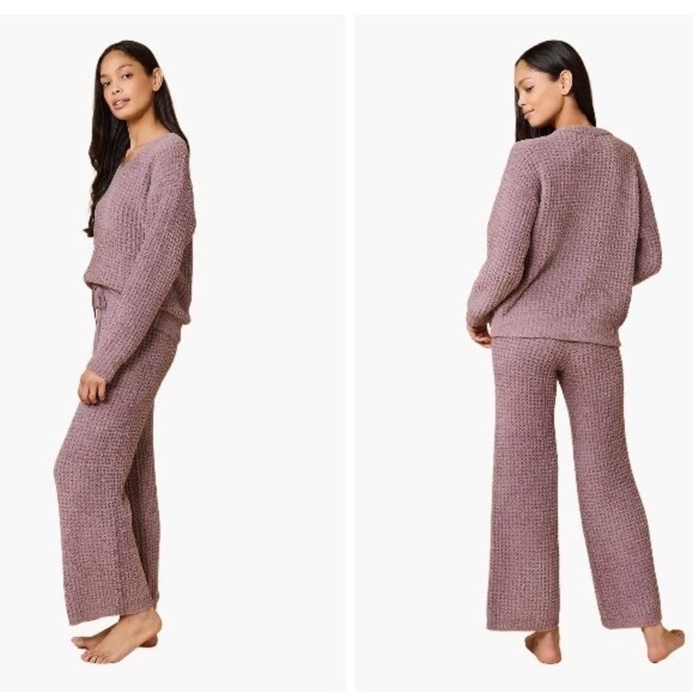 Softies Waffle Marshmallow VNeck‎ Long Sleeve Lounge Set Driftwood Size L